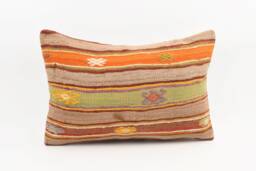 Handmade Turkish Kilim Pillow Cover Bohemian Stripe Lumbar - 16x24 - thumbnail 1