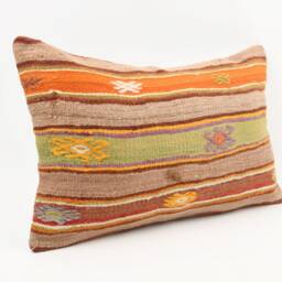 Handmade Turkish Kilim Pillow Cover Bohemian Stripe Lumbar - 16x24 - thumbnail 3