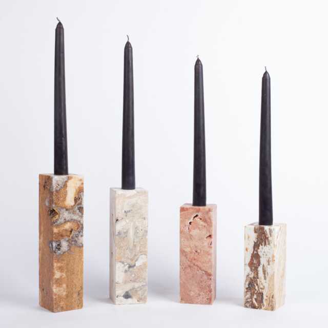 Travertine & Onyx Candlestick Holder, Chunky Marble Rectangle Stone Candle - image 1