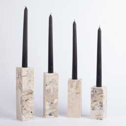 Travertine & Onyx Candlestick Holder, Chunky Marble Rectangle Stone Candle - thumbnail 4
