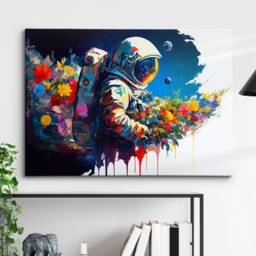 Astronaut Flower Burst Floral Modern Abstract Oil Painting Wall Art, Framed Canvas Poster Print, Home Kitchen Office Room Decor, Gifts - thumbnail 1