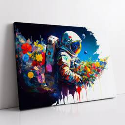 Astronaut Flower Burst Floral Modern Abstract Oil Painting Wall Art, Framed Canvas Poster Print, Home Kitchen Office Room Decor, Gifts - thumbnail 2