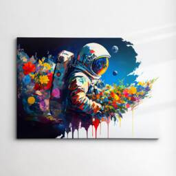 Astronaut Flower Burst Floral Modern Abstract Oil Painting Wall Art, Framed Canvas Poster Print, Home Kitchen Office Room Decor, Gifts - thumbnail 3