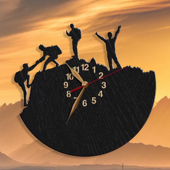 Hiker Clock Gift Big Wood Non-Ticking Large 12-18Inch, Wall Art Decor, Climbing #32 - image 1
