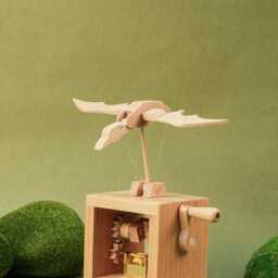 Handmade Wooden Flying Bird Music Box, Hand-Crank Dragon Box, Personalized Bird, Automata Sculpture, Wooden Figurine, Birthday Gift - thumbnail 2