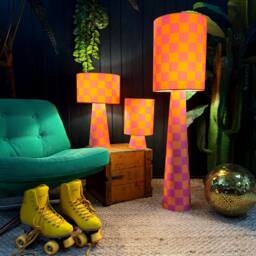 Velvet Checkerboard Portable Lamps in Pink & Orange Tutti Frutti. 3 Sizes Available With Optional Rechargeable Led Bulb - thumbnail 2