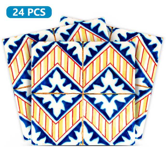 Bathroom Decal Mexican Tile Stickers Set Of 24 Fliesenaufkleber Tiles Decal Talavera Wall Decals Mural Kitchen Tiles H25 - image 1