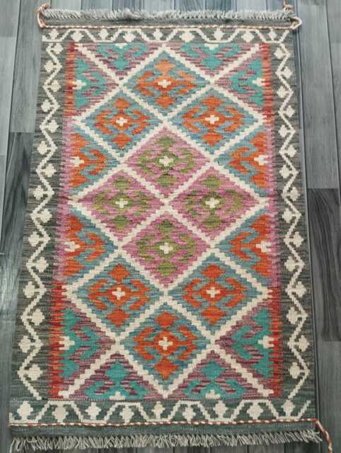 Kilim Rug Classic, Handmade Artisan Afghan Turkish Persian Rug, Navajo Moroccan Bohemian Flatweave, Natural Wool Multicolour 125x79 cm - image 1