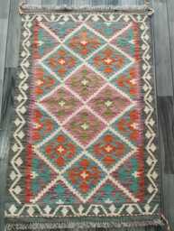 Kilim Rug Classic, Handmade Artisan Afghan Turkish Persian Rug, Navajo Moroccan Bohemian Flatweave, Natural Wool Multicolour 125x79 cm - thumbnail 1