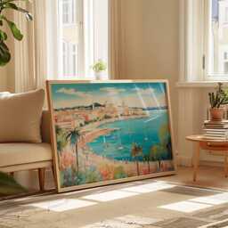 Cannes France Travel Poster French Riviera Coastal Wall Art - thumbnail 2