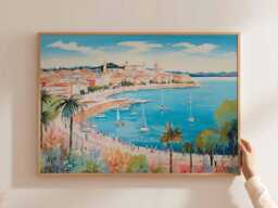 Cannes France Travel Poster French Riviera Coastal Wall Art - thumbnail 1