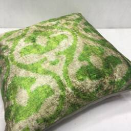 Handwoven Ikat Silk Pillow Cover, Green Velvet Replica - 20x20 - thumbnail 4