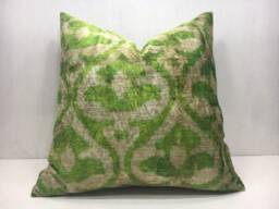 Handwoven Ikat Silk Pillow Cover, Green Velvet Replica - 20x20 - thumbnail 1