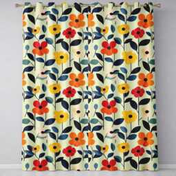 Scandinavian Floral Stems Simple Modern Flowers Seamless Pattern Readymade Eyelet Ring Top Thermal 100% Blackout Curtains - thumbnail 2