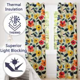 Scandinavian Floral Stems Simple Modern Flowers Seamless Pattern Readymade Eyelet Ring Top Thermal 100% Blackout Curtains - thumbnail 3