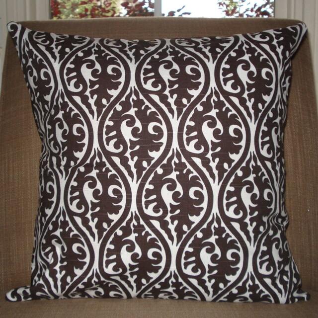 New 18x18 Inch Designer Handmade Pillow Case in Dark Brown On White