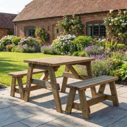 Solid Wood Picnic Table & Bench Set - Victoria Garden Dining Furniture Handmade Outdoor Patio in Multiple Sizes - thumbnail 3