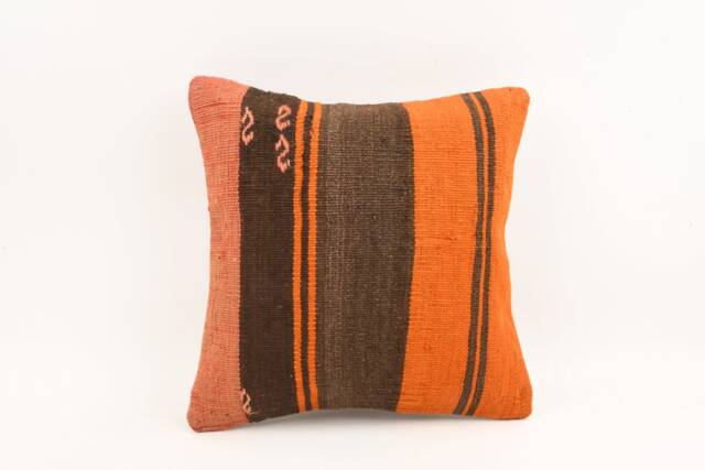 Handwoven Kilim Pillow Cover Vintage Turkish Wool, Boho Euro Sham - 16x16 - image 1