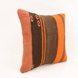 Handwoven Kilim Pillow Cover Vintage Turkish Wool, Boho Euro Sham - 16x16 - thumbnail 3