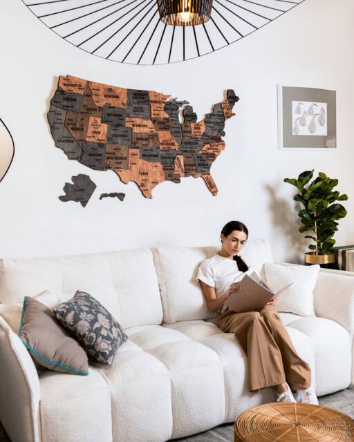 United States Map Wood Wall Decor, Usa Travel Apartment Decor 5Th Anniversary Gift, Us Push Pin Art, New Home Gift Hanging - image 1