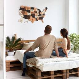 United States Map Wood Wall Decor, Usa Travel Apartment Decor 5Th Anniversary Gift, Us Push Pin Art, New Home Gift Hanging - thumbnail 3