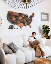 United States Map Wood Wall Decor, Usa Travel Apartment Decor 5Th Anniversary Gift, Us Push Pin Art, New Home Gift Hanging - thumbnail 1