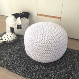 White Round Ottoman Pouf, Chunky Knit Footstool Pouffe, Eco Cotton Washable - Neutral Home Decor - thumbnail 2
