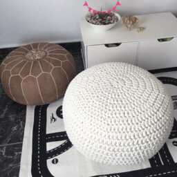 White Round Ottoman Pouf, Chunky Knit Footstool Pouffe, Eco Cotton Washable - Neutral Home Decor - thumbnail 3