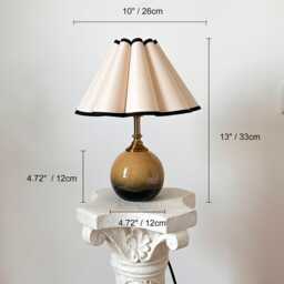 Handmade Brown Ceramic Small Tall Table Lamp 110-250V Pleated Scallop Black Trim Petal Shade Bedroom Kitchen Living Room Neutral Decor - thumbnail 2