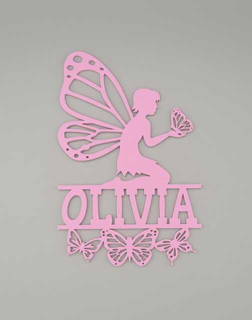 Personalised Fairy, Garden Wall Plaque, Kids Bedroom Decor, Name, Door Or Wall Hanger in Acrylic Wood - image 1