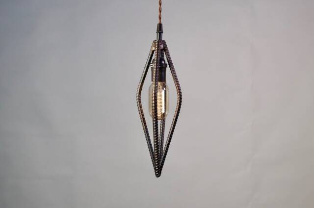 Pendant Light Hand Bent Rebar, Choice Of Metal Finish - image 1