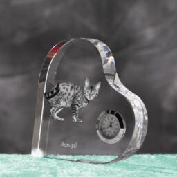 Bengal - Crystal Clock in The Shape Of A Heart With Image Pure-Bred Cat - thumbnail 2
