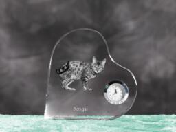 Bengal - Crystal Clock in The Shape Of A Heart With Image Pure-Bred Cat - thumbnail 1