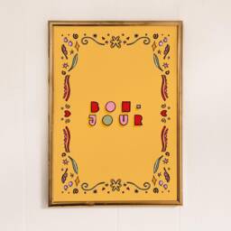 Bonjour French Art Print Yellow Kitchen Decor - thumbnail 2