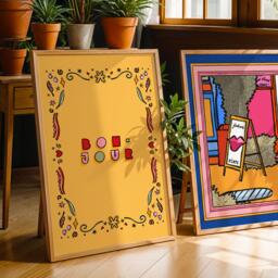 Bonjour French Art Print Yellow Kitchen Decor - thumbnail 1