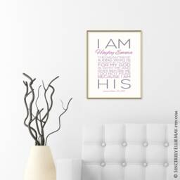 I Am His Baptism Girl Personalized Wall Art Gift Which You Print - Daughter Of A King Typography Quote Great As Room Or Home Decor 40286 - thumbnail 3
