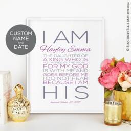 I Am His Baptism Girl Personalized Wall Art Gift Which You Print - Daughter Of A King Typography Quote Great As Room Or Home Decor 40286 - thumbnail 1