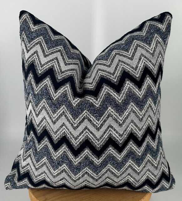 Navy Blue & Gray Chevron Pillowcase, Blue Pillow Cover, Zig Zag Pillowcase, Textured Pillowcase, Housewarming Gift, Halloween Gift, 20x20 - image 1