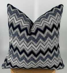 Navy Blue & Gray Chevron Pillowcase, Blue Pillow Cover, Zig Zag Pillowcase, Textured Pillowcase, Housewarming Gift, Halloween Gift, 20x20 - thumbnail 1