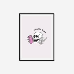 stayin' Alive Print - Skeleton Print, Coffee Art, Fun Kitchen Cute Decor, Wall - thumbnail 2