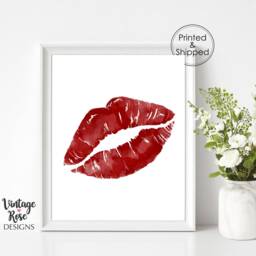 Kiss Print, Red Lips Marble Make Up Decor, Teenage Room, Beauty Salon Prints, Gallery Wall Gift For Her - thumbnail 2