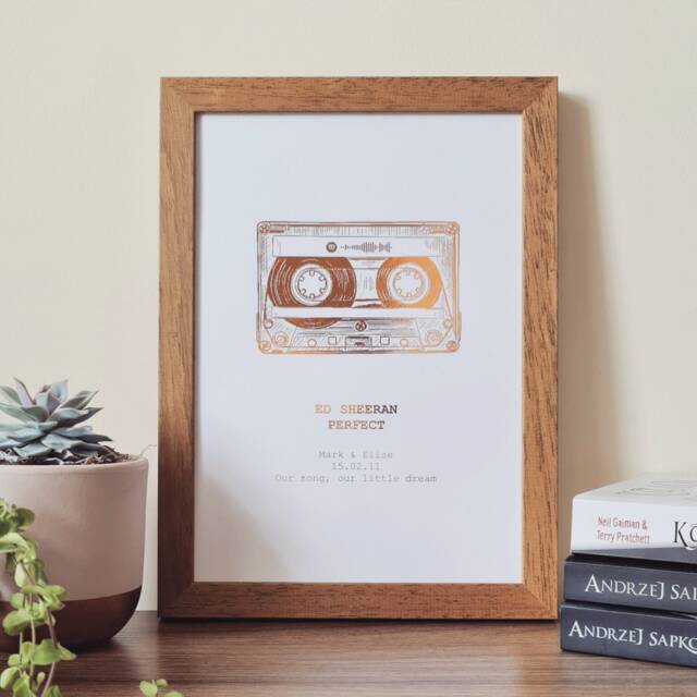 A4 Custom Foil Metallic Song Cassette Art, Favourite Personalised Copper, Silver, Gold Or Rose Lyric Print, Record Print - image 1