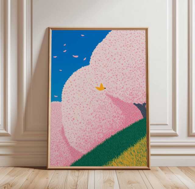 Cherry Blossom Poster, Spring Art Print, Floral Nature Wall Art, Pink Flowers Decor, Modern Japanese Landscape Poster - image 1