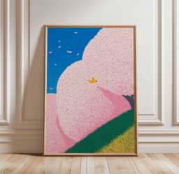 Cherry Blossom Poster, Spring Art Print, Floral Nature Wall Art, Pink Flowers Decor, Modern Japanese Landscape Poster - thumbnail 1
