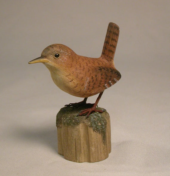 House Wren Hand Carved & Painted Wooden Bird - image 1
