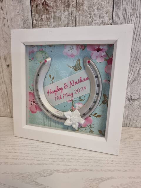 Wedding Horseshoe Gift - Personalised Good Luck Genuine Horseshoe Shadow Box Frame New Home Anniversary Engagement - image 1