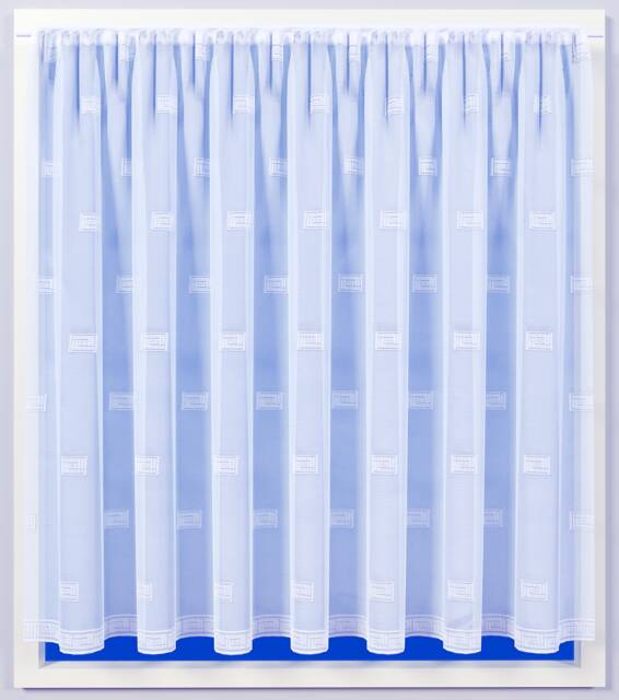 White Net Curtain Modern Squares Design With Detailed Border, Sold By The Metre in Width - image 1