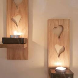 Wooden Candle Sconces - Pair Solid Oak Handmade .candles /Glass Etc Not Included - thumbnail 2
