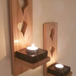 Wooden Candle Sconces - Pair Solid Oak Handmade .candles /Glass Etc Not Included - thumbnail 3