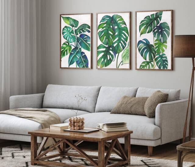 Set Of 3 Botanical Prints, Fern Print, Monstera Wall Art, Leafy Green Leaf, Size Available Up To A1 - image 1